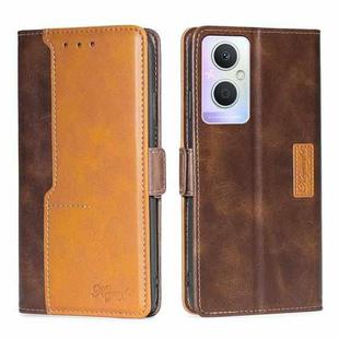 For OPPO A96 5G Contrast Color Side Buckle Leather Phone Case(Dark Brown + Gold)