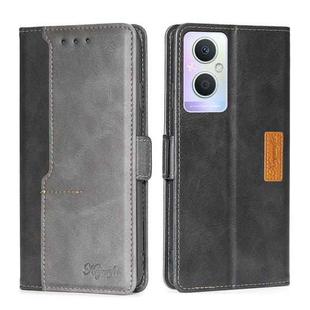 For OPPO A96 5G Contrast Color Side Buckle Leather Phone Case(Black + Grey)