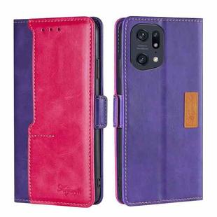 For OPPO Find X5 Pro Contrast Color Side Buckle Leather Phone Case(Purple + Rose Red)