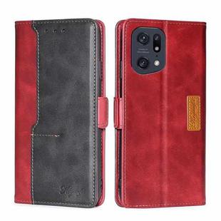 For OPPO Find X5 Pro Contrast Color Side Buckle Leather Phone Case(Red + Black)