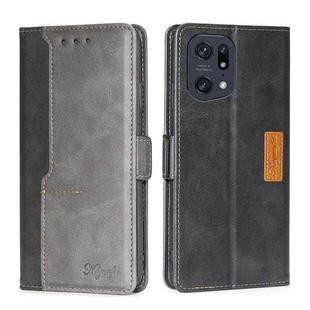 For OPPO Find X5 Pro Contrast Color Side Buckle Leather Phone Case(Black + Grey)