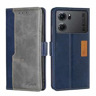 For OPPO K10 5G Contrast Color Side Buckle Leather Phone Case(Blue + Grey)