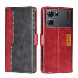 For OPPO K10 5G Contrast Color Side Buckle Leather Phone Case(Red + Black)