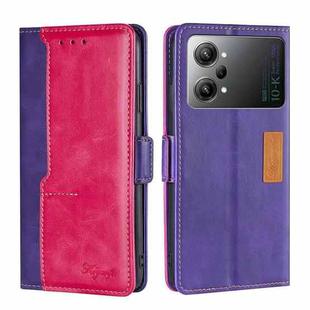 For OPPO K10 Pro 5G Contrast Color Side Buckle Leather Phone Case(Purple + Rose Red)