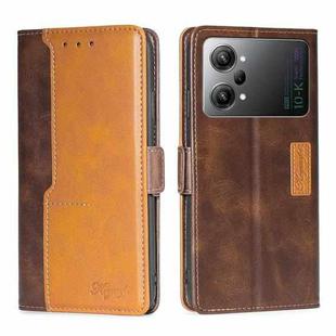 For OPPO K10 Pro 5G Contrast Color Side Buckle Leather Phone Case(Dark Brown + Gold)