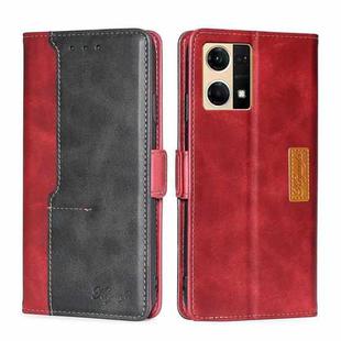 For OPPO Reno7 4G/F21 Pro 4G Contrast Color Side Buckle Leather Phone Case(Red + Black)