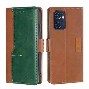 For OPPO Reno7 5G Global/Find X5 Lite Contrast Color Side Buckle Leather Phone Case(Light Brown + Green)