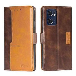 For OPPO Reno7 5G Global/Find X5 Lite Contrast Color Side Buckle Leather Phone Case(Dark Brown + Gold)