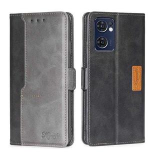 For OPPO Reno7 5G Global/Find X5 Lite Contrast Color Side Buckle Leather Phone Case(Black + Grey)