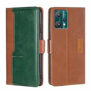 For OPPO Realme 9 Pro Contrast Color Side Buckle Leather Phone Case(Light Brown + Green)