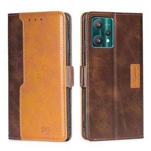 For OPPO Realme 9 Pro Contrast Color Side Buckle Leather Phone Case(Dark Brown + Gold)