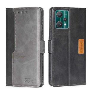 For OPPO Realme 9 Pro Contrast Color Side Buckle Leather Phone Case(Black + Grey)