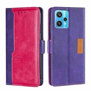 For OPPO Realme 9 Pro+ Contrast Color Side Buckle Leather Phone Case(Purple + Rose Red)