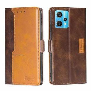 For OPPO Realme 9 Pro+ Contrast Color Side Buckle Leather Phone Case(Dark Brown + Gold)