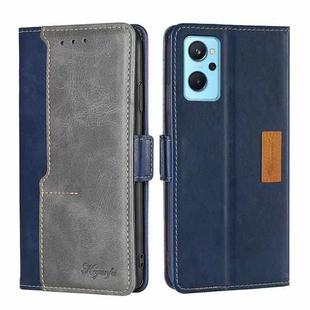 For OPPO Realme 9i/A36 4G/A96 4G/K10 4G/A76 4G Contrast Color Side Buckle Leather Phone Case(Blue + Grey)