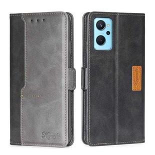 For OPPO Realme 9i/A36 4G/A96 4G/K10 4G/A76 4G Contrast Color Side Buckle Leather Phone Case(Black + Grey)