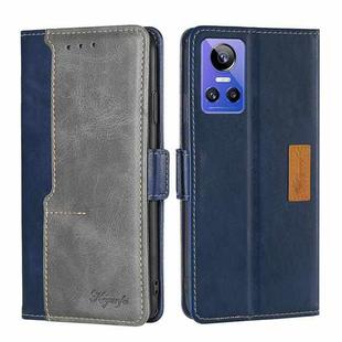 For OPPO Realme GT Neo3 Contrast Color Side Buckle Leather Phone Case(Blue + Grey)