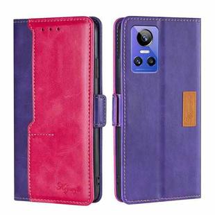 For OPPO Realme GT Neo3 Contrast Color Side Buckle Leather Phone Case(Purple + Rose Red)