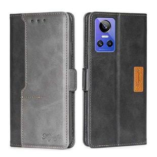 For OPPO Realme GT Neo3 Contrast Color Side Buckle Leather Phone Case(Black + Grey)