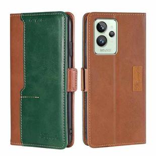 For OPPO Realme GT2 Pro Contrast Color Side Buckle Leather Phone Case(Light Brown + Green)