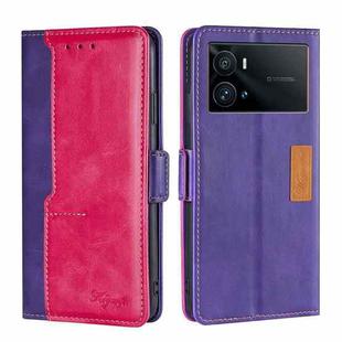 For vivo iQOO 9 Pro 5G Contrast Color Side Buckle Leather Phone Case(Purple + Rose Red)