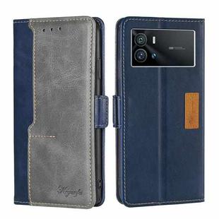 For vivo iQOO 9 5G Contrast Color Side Buckle Leather Phone Case(Blue + Grey)