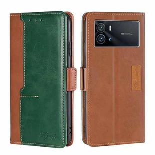 For vivo iQOO 9 5G Contrast Color Side Buckle Leather Phone Case(Light Brown + Green)