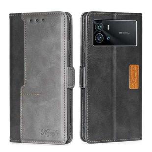 For vivo iQOO 9 5G Contrast Color Side Buckle Leather Phone Case(Black + Grey)