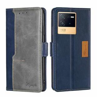 For vivo iQOO Neo6 5G Contrast Color Side Buckle Leather Phone Case(Blue + Grey)