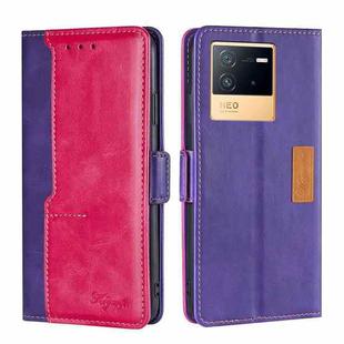 For vivo iQOO Neo6 5G Contrast Color Side Buckle Leather Phone Case(Purple + Rose Red)
