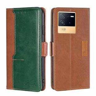 For vivo iQOO Neo6 5G Contrast Color Side Buckle Leather Phone Case(Light Brown + Green)