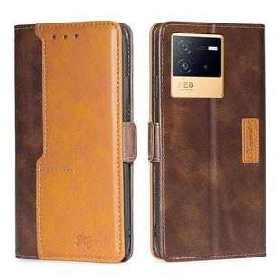 For vivo iQOO Neo6 5G Contrast Color Side Buckle Leather Phone Case(Dark Brown + Gold)