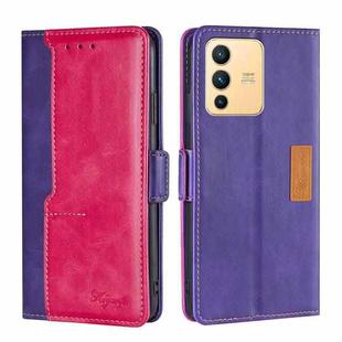 For vivo S12 5G/V23 Contrast Color Side Buckle Leather Phone Case(Purple + Rose Red)