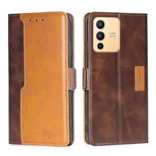 For vivo S12 5G/V23 Contrast Color Side Buckle Leather Phone Case(Dark Brown + Gold)