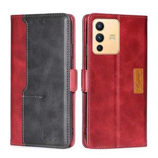 For vivo S12 5G/V23 Contrast Color Side Buckle Leather Phone Case(Red + Black)