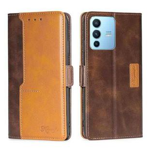 For vivo S12 Pro 5G/V23 Pro Contrast Color Side Buckle Leather Phone Case(Dark Brown + Gold)