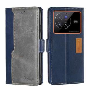 For vivo X80 Contrast Color Side Buckle Leather Phone Case(Blue + Grey)