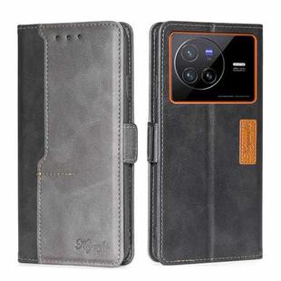 For vivo X80 Contrast Color Side Buckle Leather Phone Case(Black + Grey)