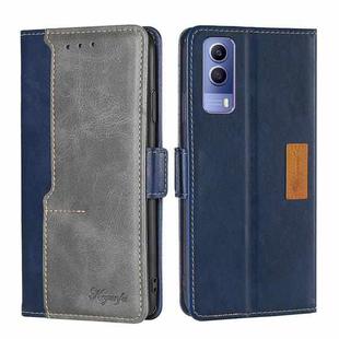 For vivo Y53S 5G/iQOO Z5X/T1X Contrast Color Side Buckle Leather Phone Case(Blue + Grey)