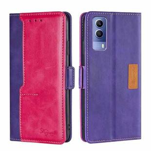 For vivo Y53S 5G/iQOO Z5X/T1X Contrast Color Side Buckle Leather Phone Case(Purple + Rose Red)