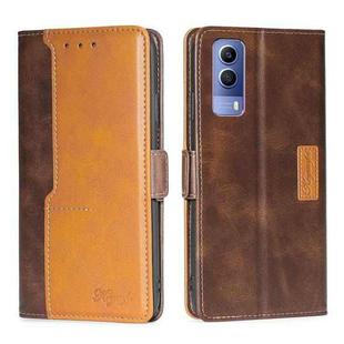 For vivo Y53S 5G/iQOO Z5X/T1X Contrast Color Side Buckle Leather Phone Case(Dark Brown + Gold)