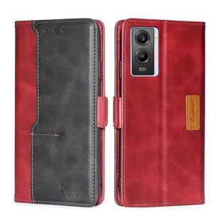 For vivo Y55S 5G Contrast Color Side Buckle Leather Phone Case(Red + Black)