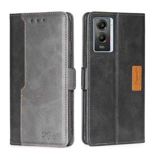 For vivo Y55S 5G Contrast Color Side Buckle Leather Phone Case(Black + Grey)