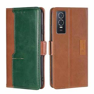 For vivo Y76S/Y74S Contrast Color Side Buckle Leather Phone Case(Light Brown + Green)