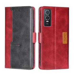 For vivo Y76S/Y74S Contrast Color Side Buckle Leather Phone Case(Red + Black)