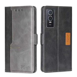 For vivo Y76S/Y74S Contrast Color Side Buckle Leather Phone Case(Black + Grey)