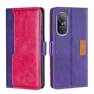 For Huawei Nova 9 SE 4G Contrast Color Side Buckle Leather Phone Case(Purple + Rose Red)