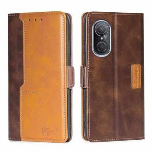 For Huawei Nova 9 SE 4G Contrast Color Side Buckle Leather Phone Case(Dark Brown + Gold)