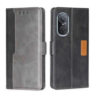 For Huawei Nova 9 SE 4G Contrast Color Side Buckle Leather Phone Case(Black + Grey)