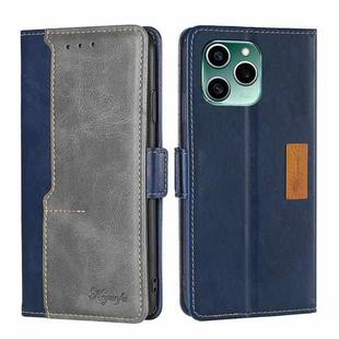 For Honor 60 SE Contrast Color Side Buckle Leather Phone Case(Blue + Grey)